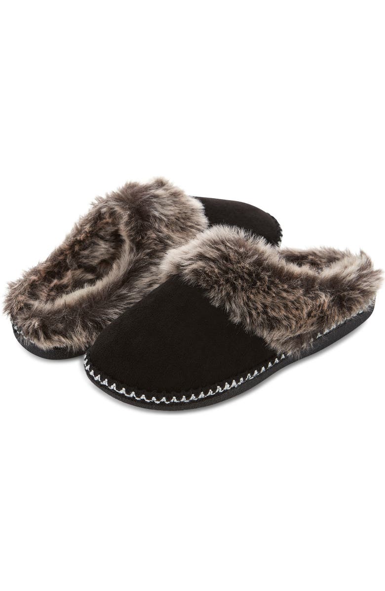 FLOOPI Indoor/Outdoor Faux Fur Lined Slipper, Main, color, Black