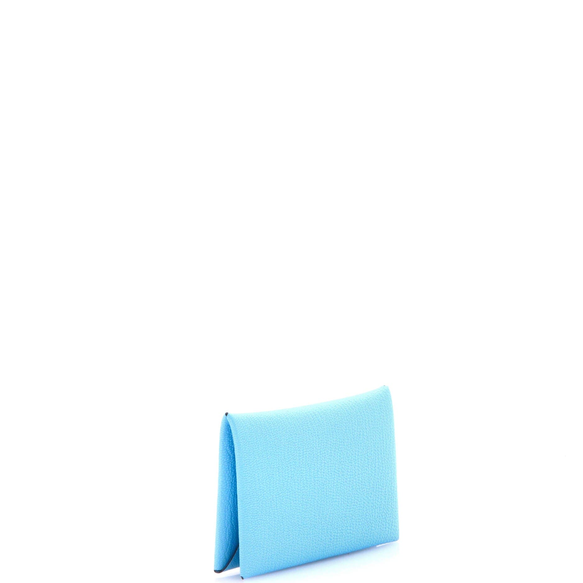 Pre-Owned Hermes Calvi Duo Card Holder Chevre Mysore, Alternate, color, Bleu Zephyr