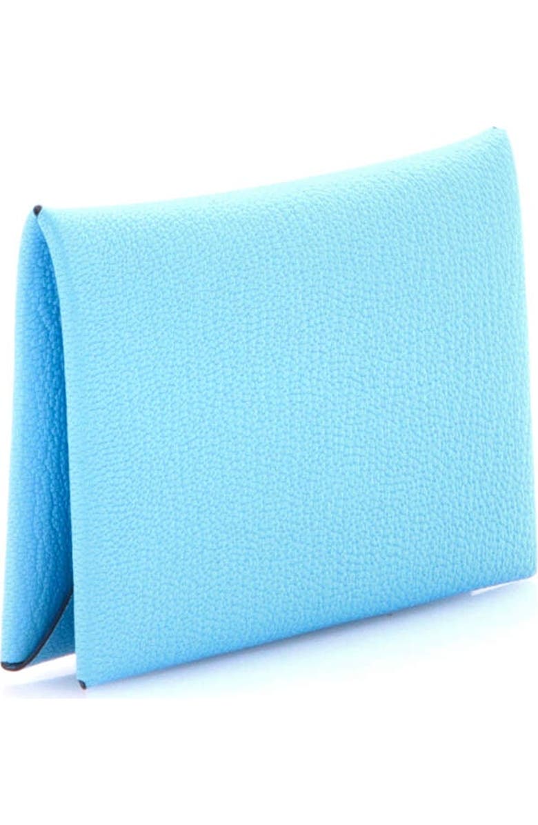 Pre-Owned Hermes Calvi Duo Card Holder Chevre Mysore, Alternate, color, Bleu Zephyr