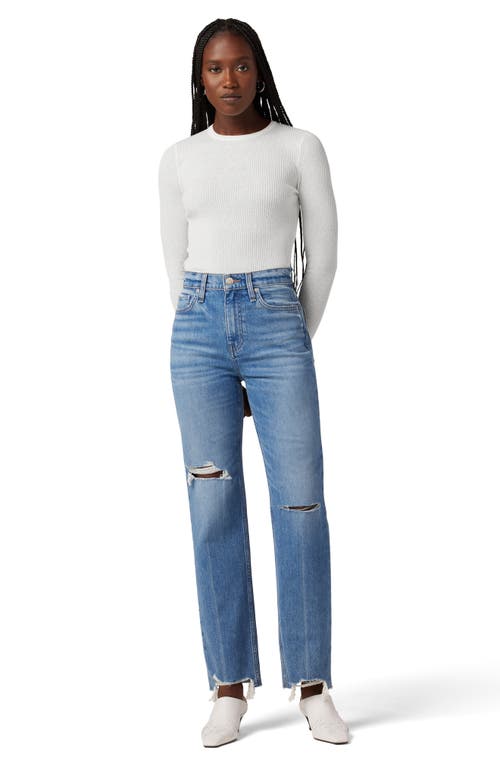 Hudson Back Keyhole Cutout Organic Cotton Blend Rib Sweater In Blue