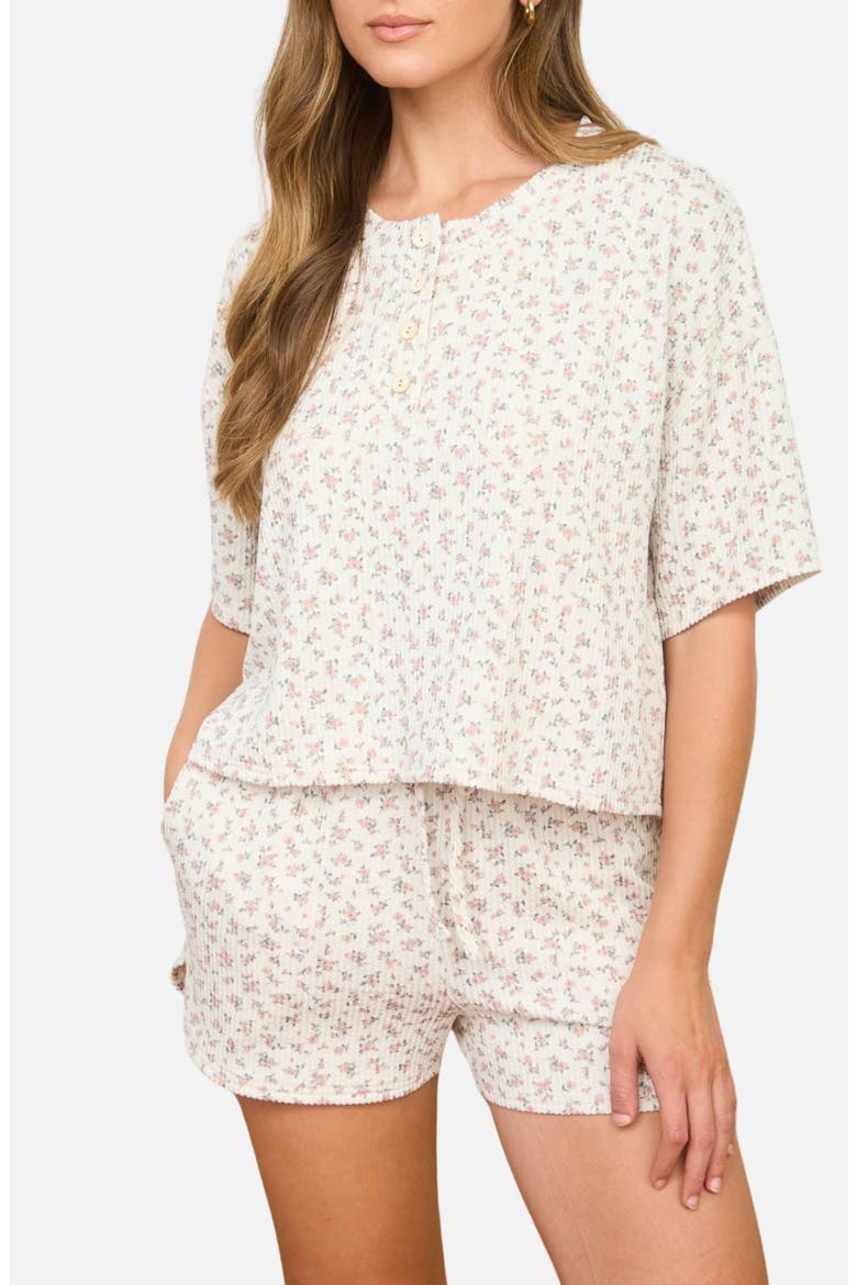 Ditsy Floral Henley Top & Shorts Set, Main, color, MOCHA MULTI