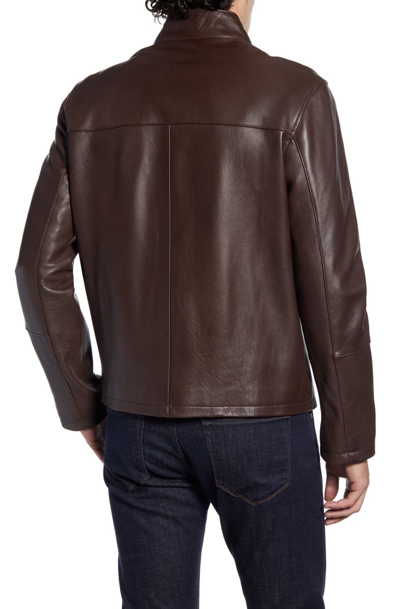 Cole Haan Lambskin Leather Moto Jacket, Alternate, color, Java