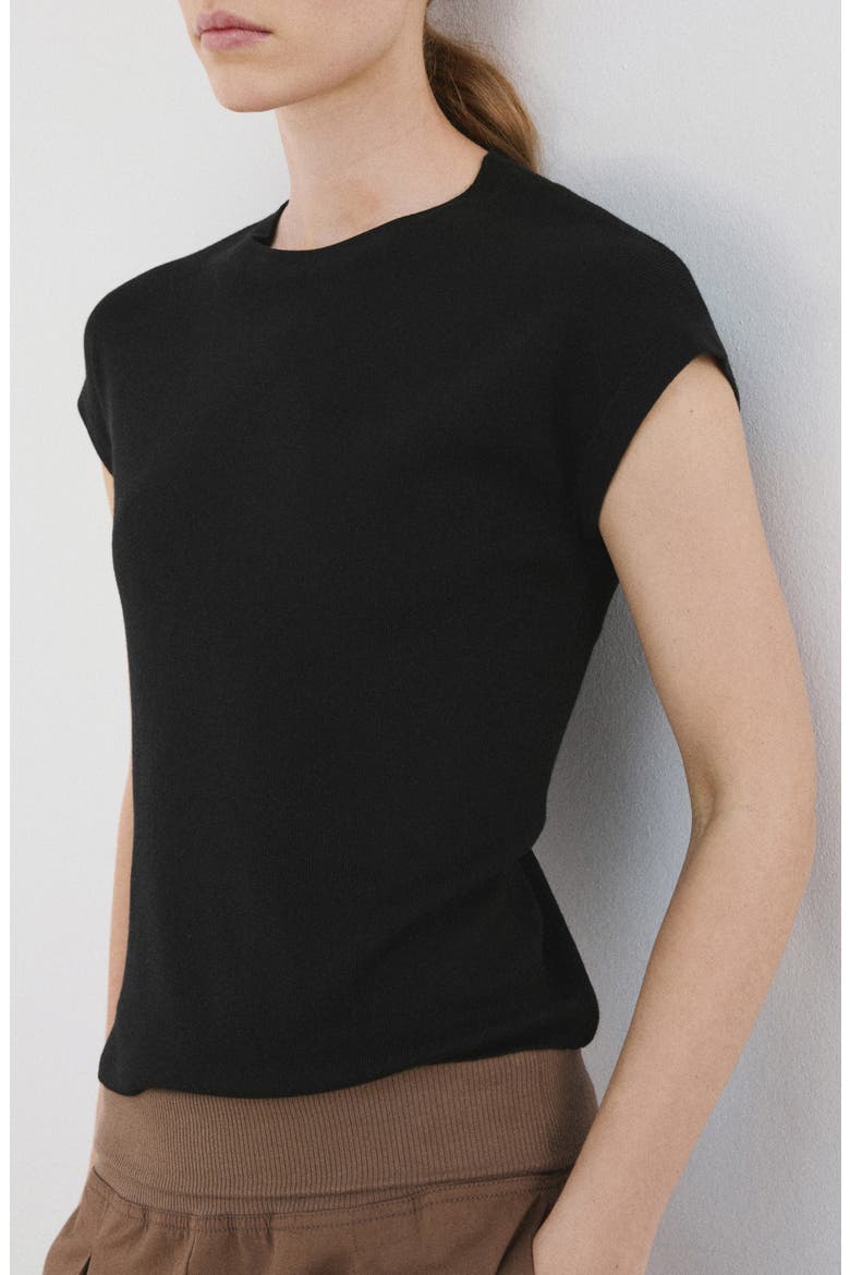 Short Sleeve Cotton Blend Sweater, Main, color, BLACK