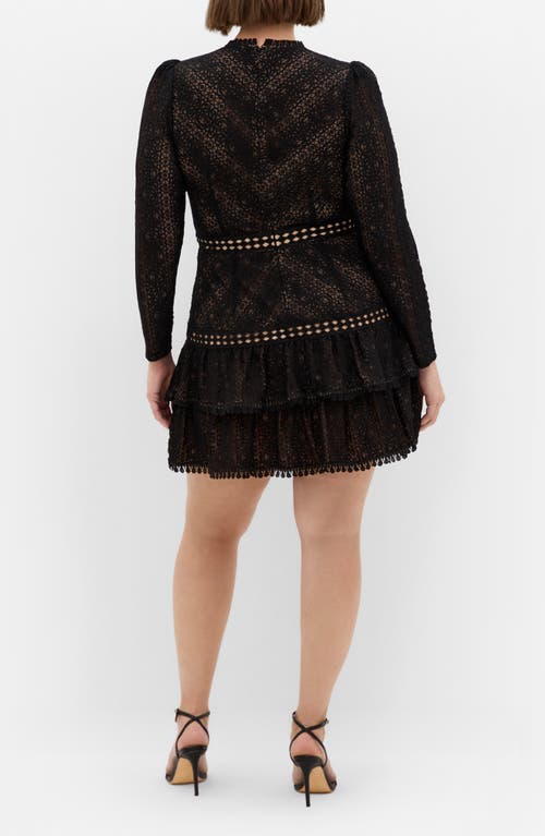 City Chic Gabriella Long Sleeve Lace Minidress In Black