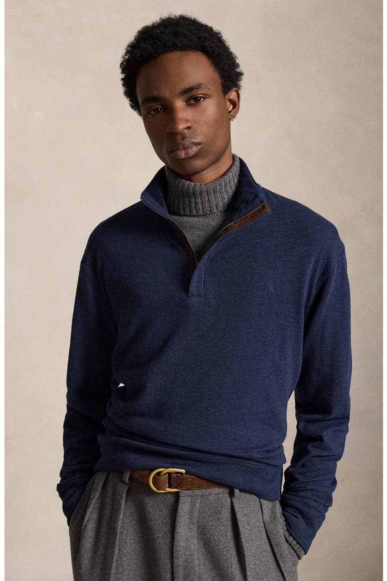 Herringbone Double Knit Quarter Zip Pullover, Alternate, color, NAVY MULTI