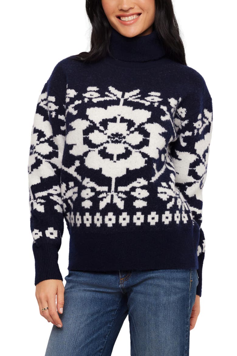 Jacquard Turtleneck Sweater, Main, color, CREAM W/ NAVY