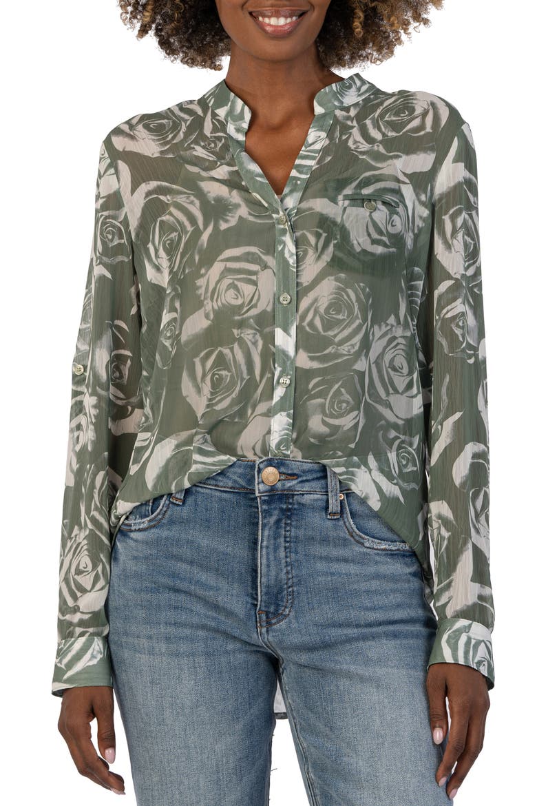 Jasmine Chiffon Button-Up Shirt, Main, color, ROCROI ROSE-YARROW