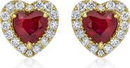 ALLUREZ Heart Lab Ruby & Round Diamond Halo Stud Earrings 14K 0.68ct