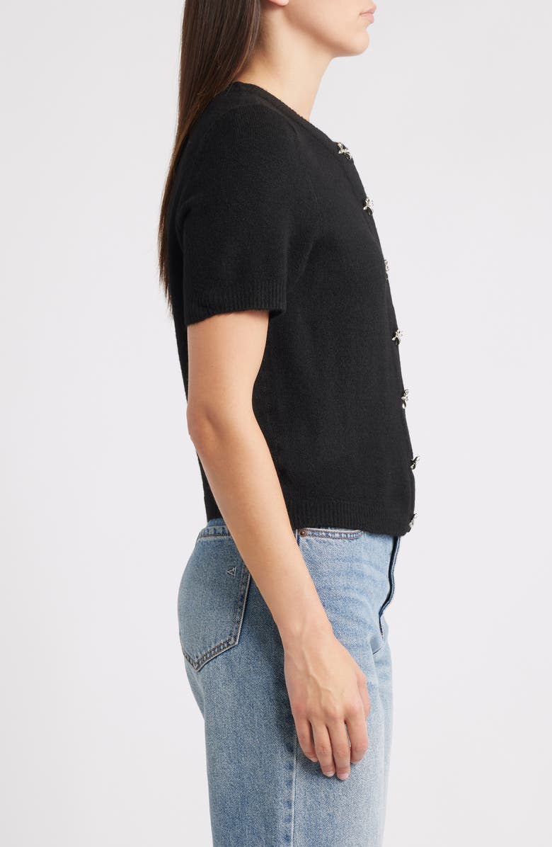 CeCe Short Sleeve Bow Button Cardigan, Alternate, color, Rich Black