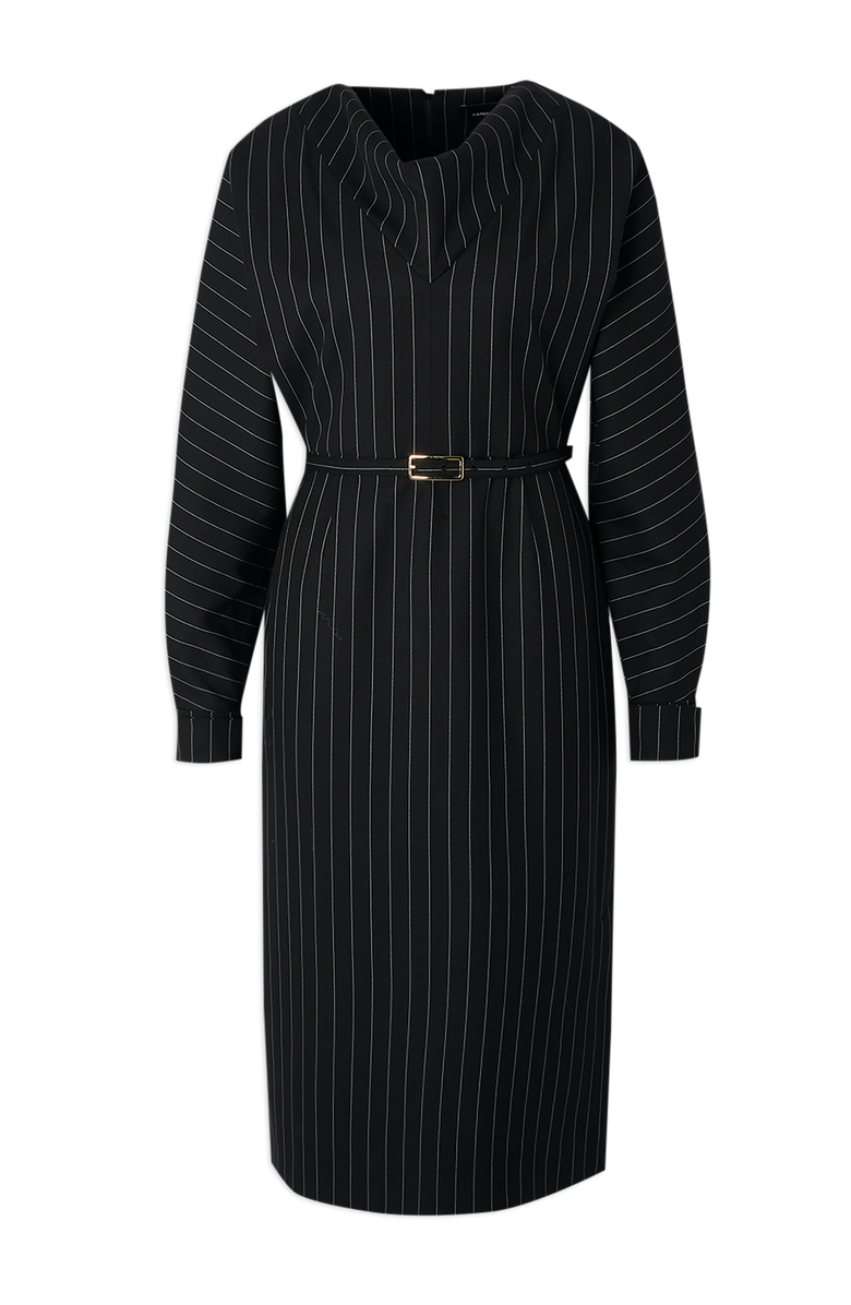 Karen Millen Pinstripe Cowl Neck Midi Dress, Alternate, color, Black