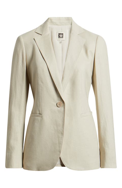 One-Button Linen Blend Blazer