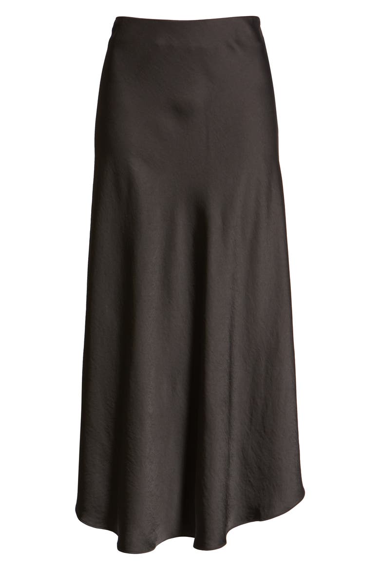 Bias Cut Satin Midi Skirt, Alternate, color, BLACK