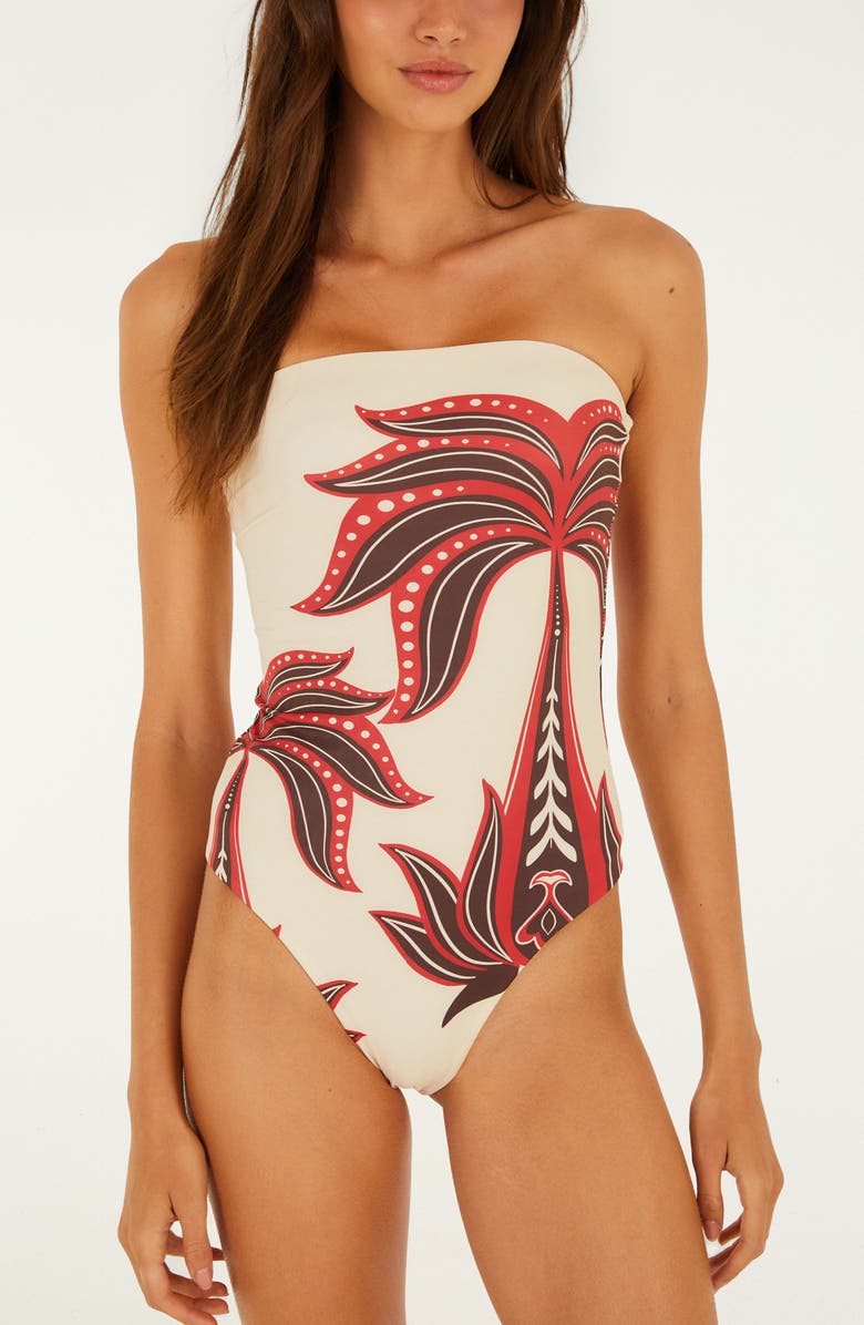 FARM Rio Ainika Garden Strapless One-Piece Swimsuit, Alternate, color, Red