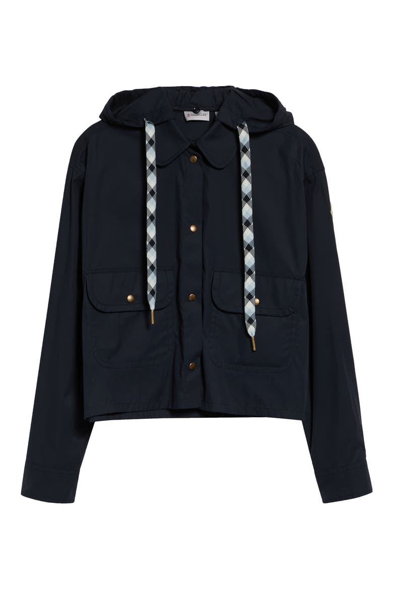 Hooded Cotton & Nylon Shirt Jacket, Main, color, BLUE