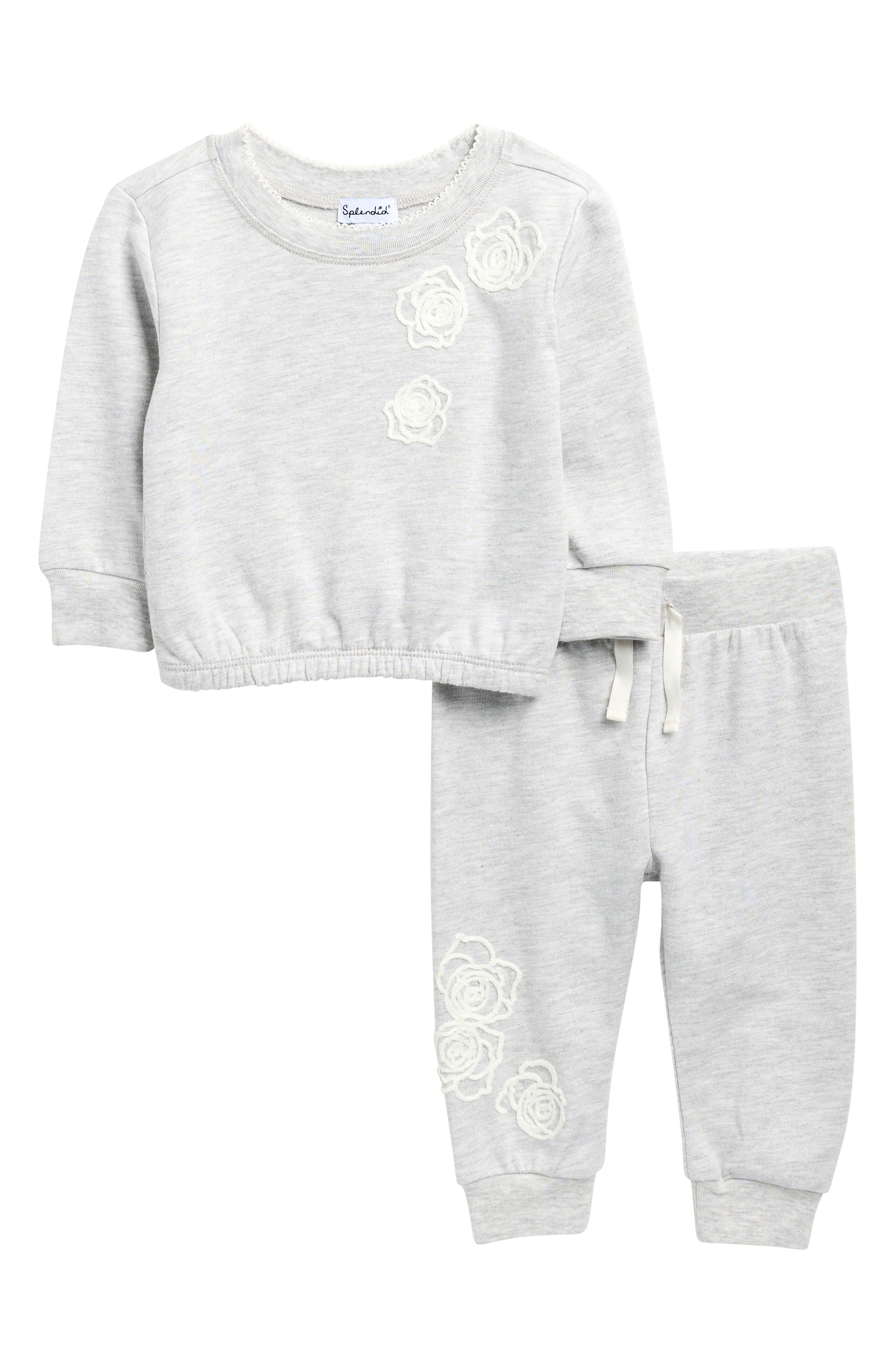 Rose Embroidered Sweatshirt & Sweatpants Set