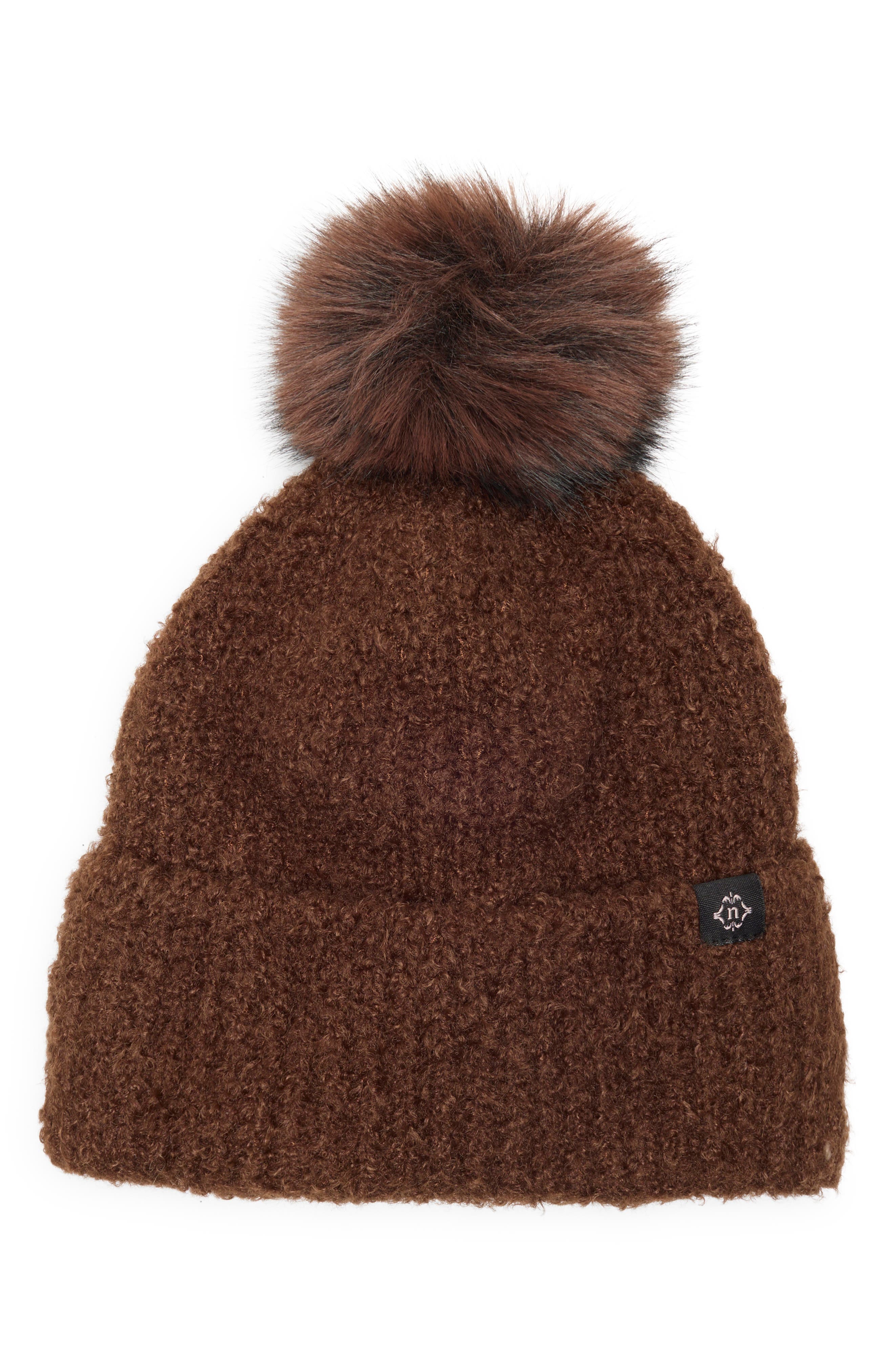 Nanette Lepore Faux Shearling Beanie with Faux Fur Pompom