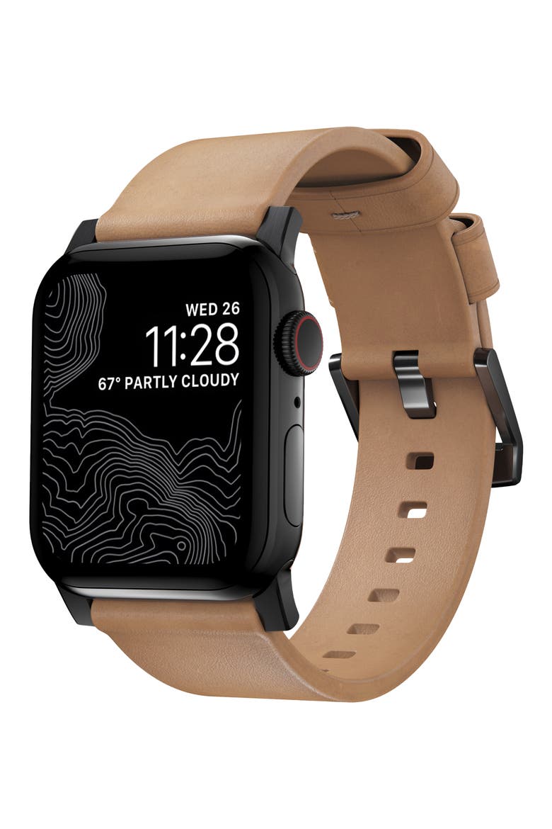 Modern Leather Apple Watch® Strap, Main, color, BLACK/ NATURAL
