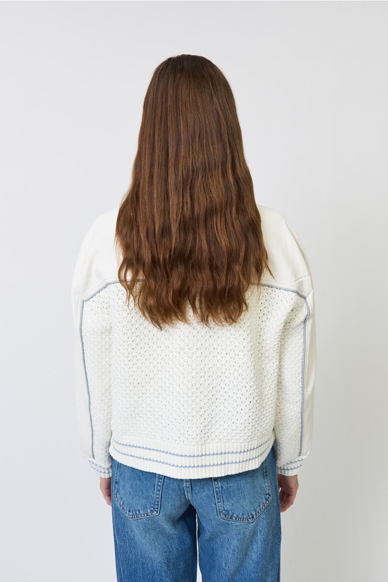 Ophelia Faux Leather X Crochet Bomber Jacket, Alternate, color, BONE