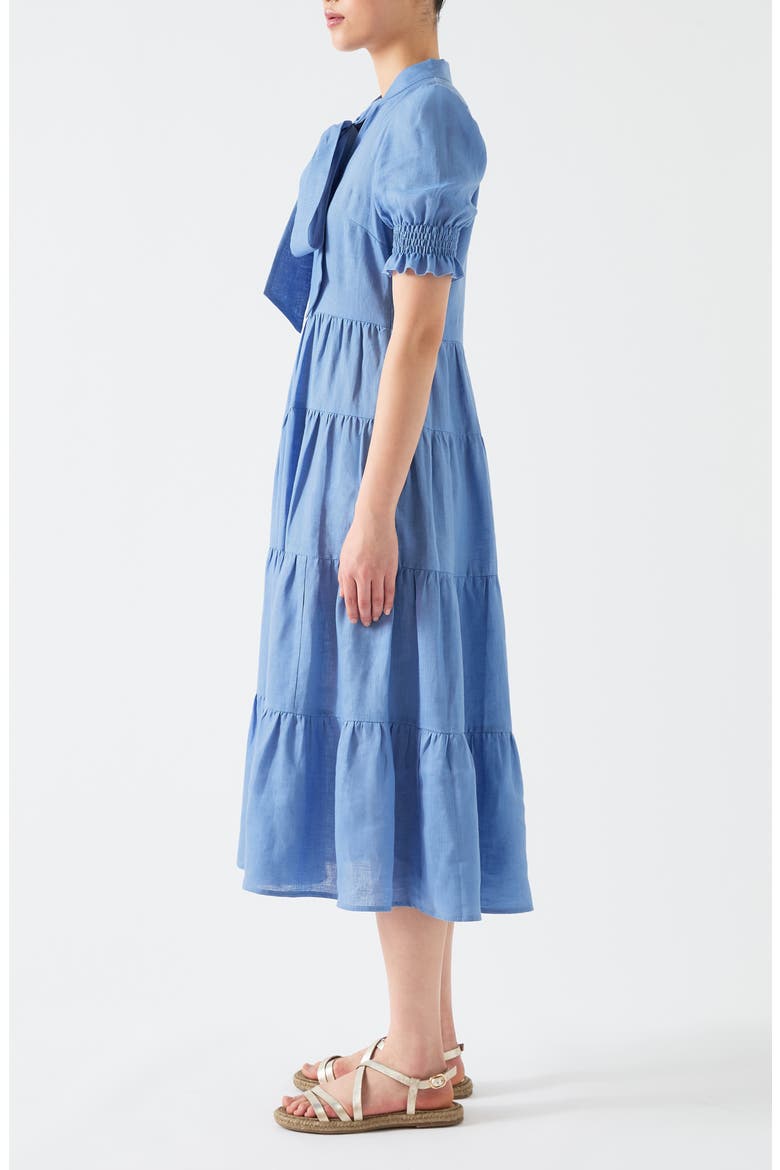 Flo Tie Neck Linen Dress, Alternate, color, PALE OCEAN