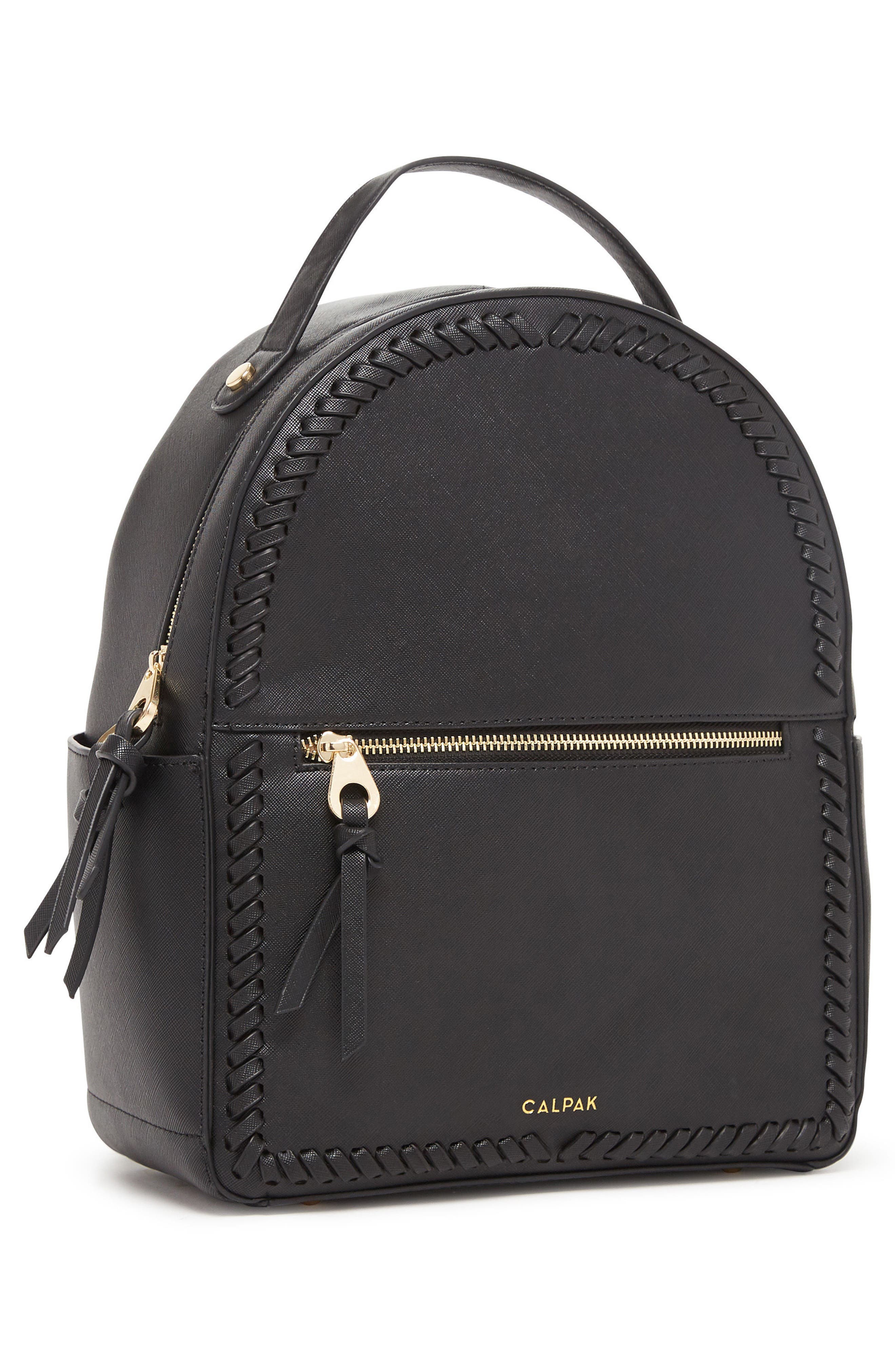 Kaya Faux Leather Round Backpack, Alternate, color, BLACK