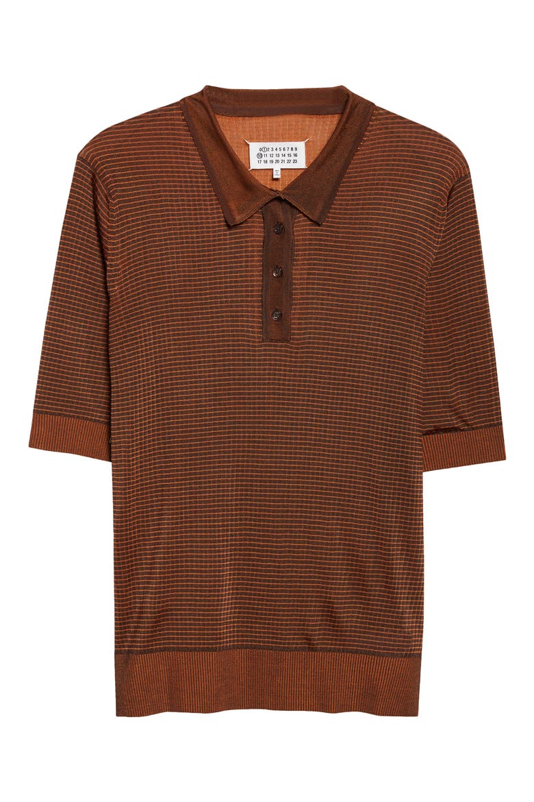 Stripe Plaited Rib Polo Sweater, Alternate, color, DARK BROWN/ ORANGE