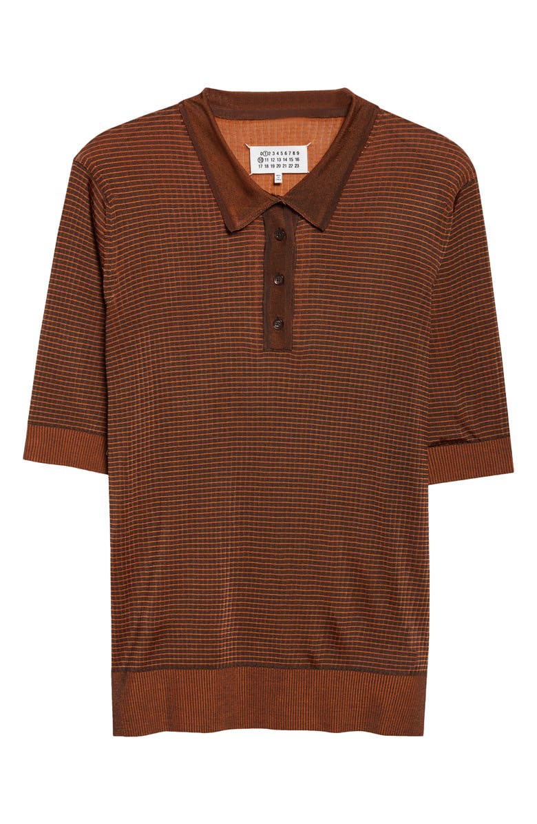 Maison Margiela Stripe Plaited Rib Polo Sweater, Main, color, Dark Brown/ Orange