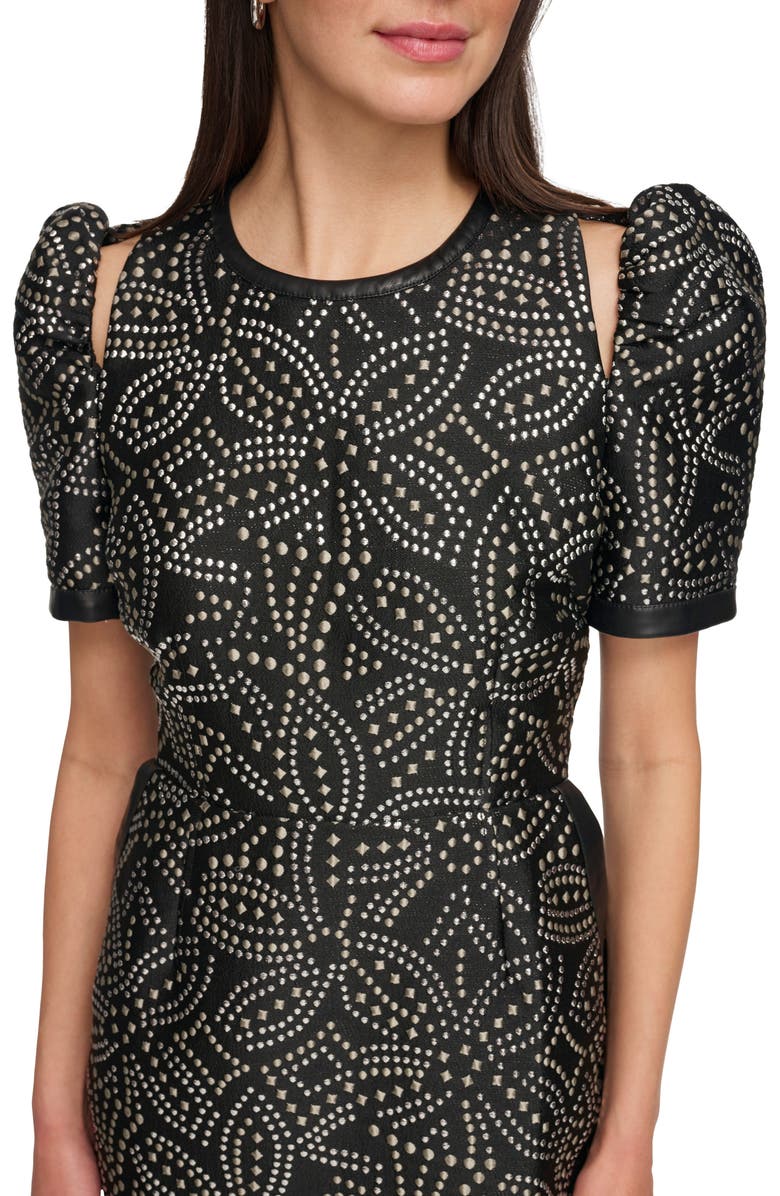 DKNY Stud Shoulder Cutout Puff Sleee Minidress, Alternate, color,