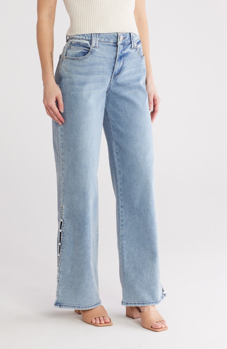 Democracy High Waist Faux Pearl Wide Leg Jeans, Main, color, 