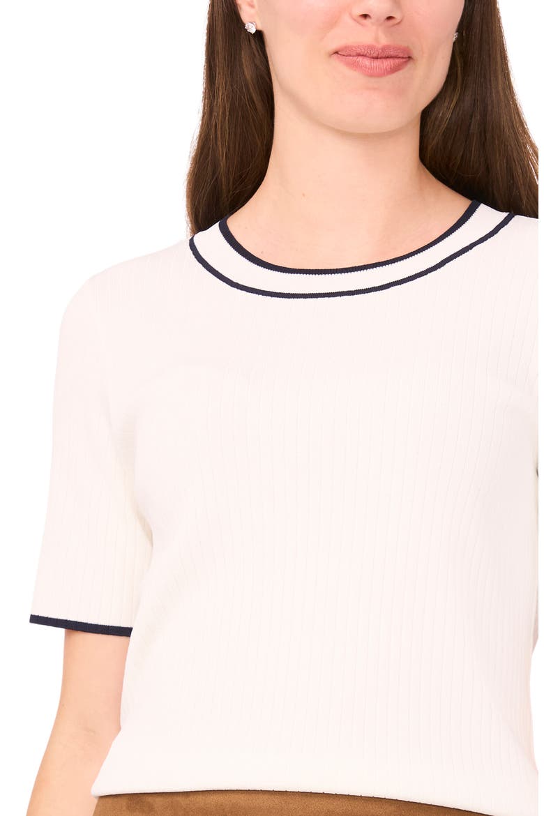 Tipped Short Sleeve Crewneck Sweater, Alternate, color, NEW IVORY