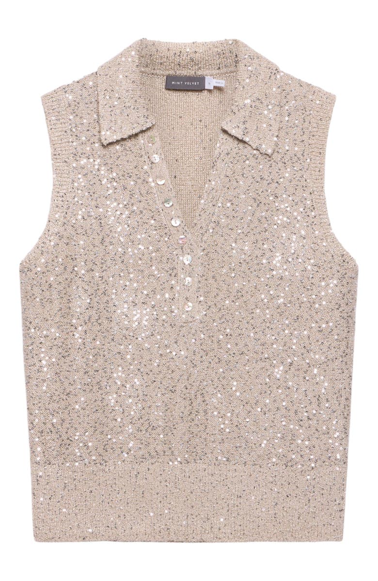 MINT VELVET Sequin Polo Top, Alternate, color, Neutral