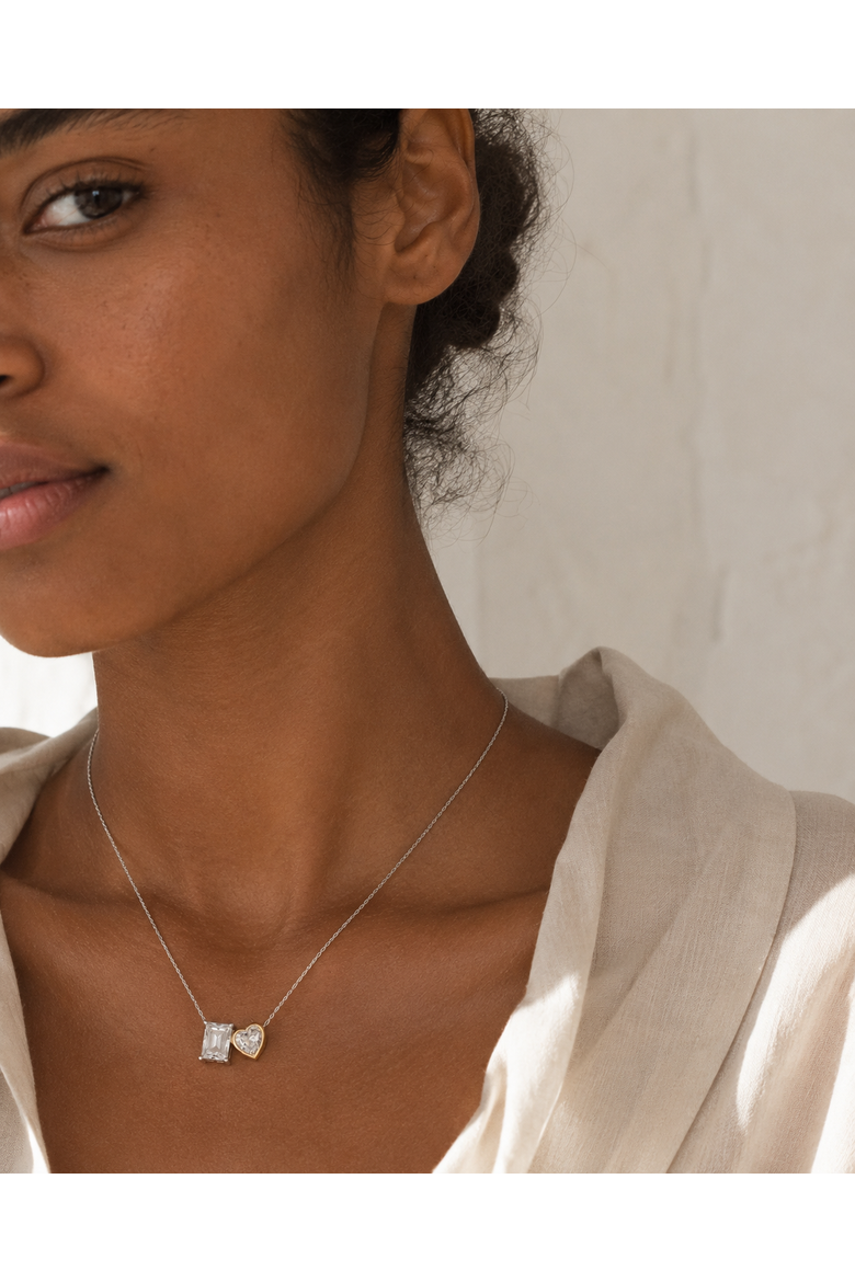 Harmony Heart & Emerald Necklace in Sterling Silver with 14K Gold, Alternate, color, Yellow Gold