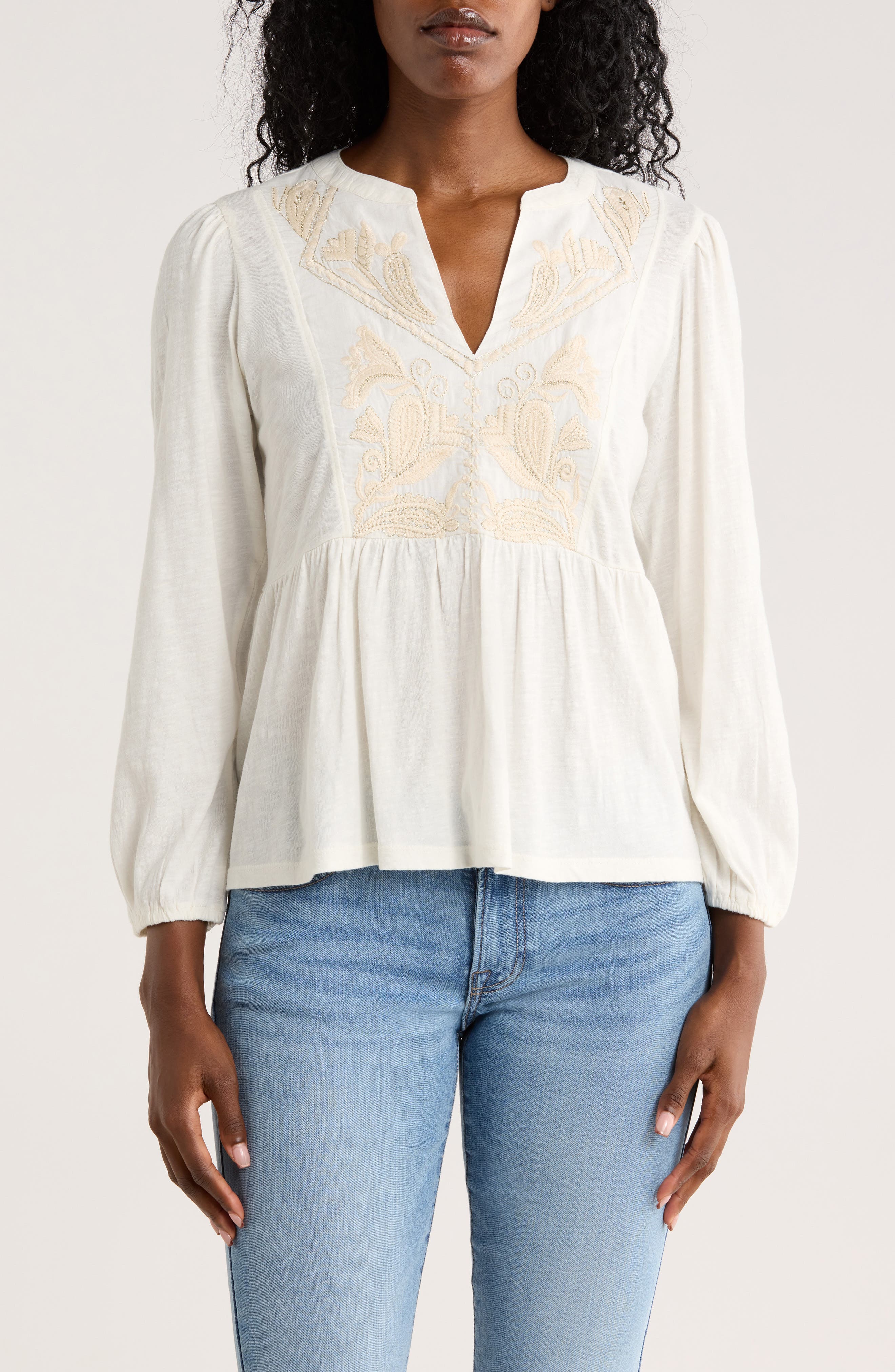 Lucky Brand Split Neck Peplum Top