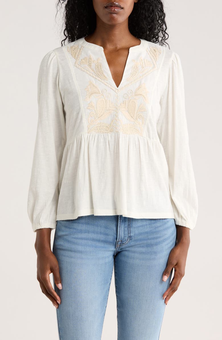 Lucky Brand Split Neck Peplum Top, Main, color, Gardenia