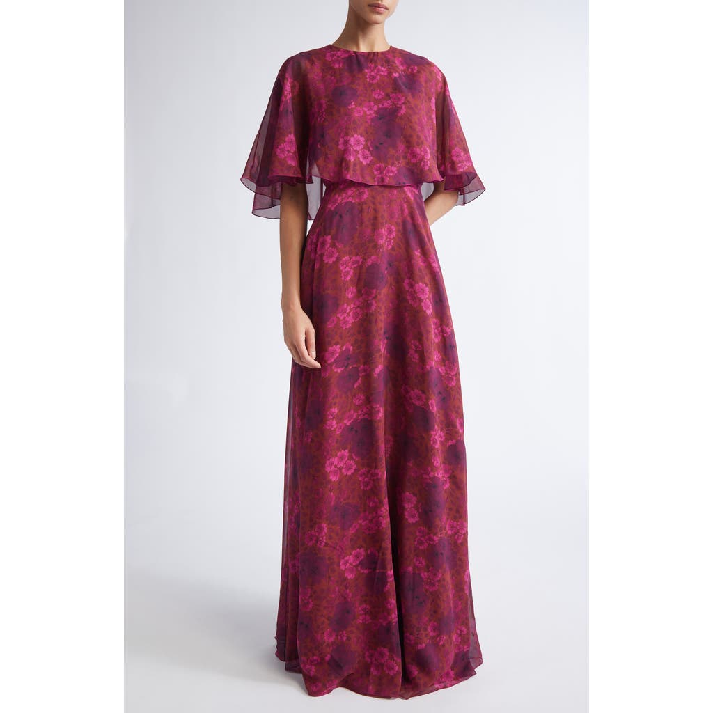 Giambattista Valli Anemones Cape Bodice Silk Georgette Dress In Pink