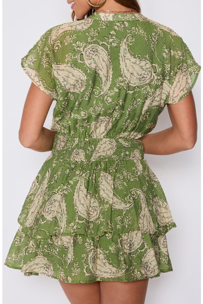 Lydia Paisley Print Smocked Waist Tiered Minidress (Nordstrom Exclusive), Alternate, color, GREEN/ CREAM