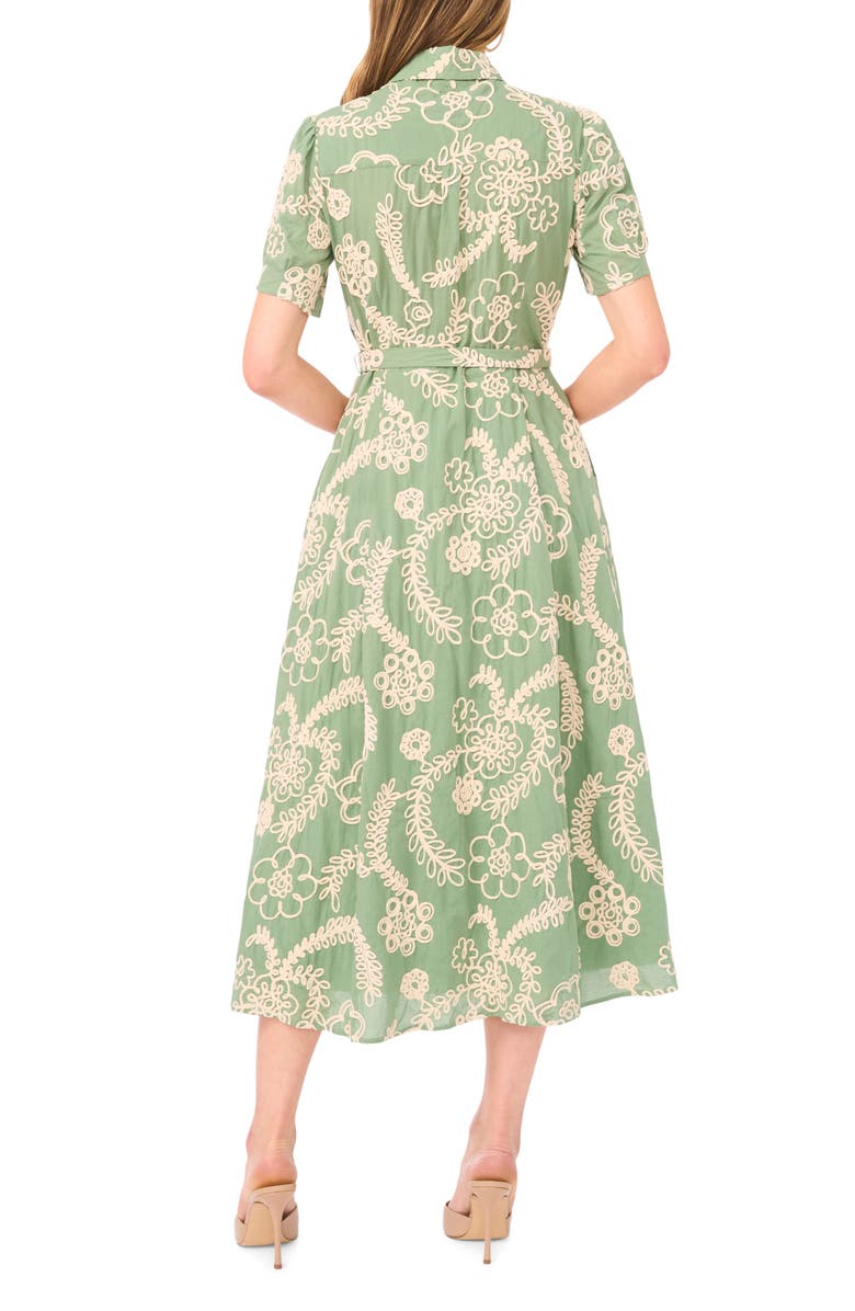 Ted Baker Camile Embroidered Tie Waist Midi Shirtdress, Alternate, color, Shale Green
