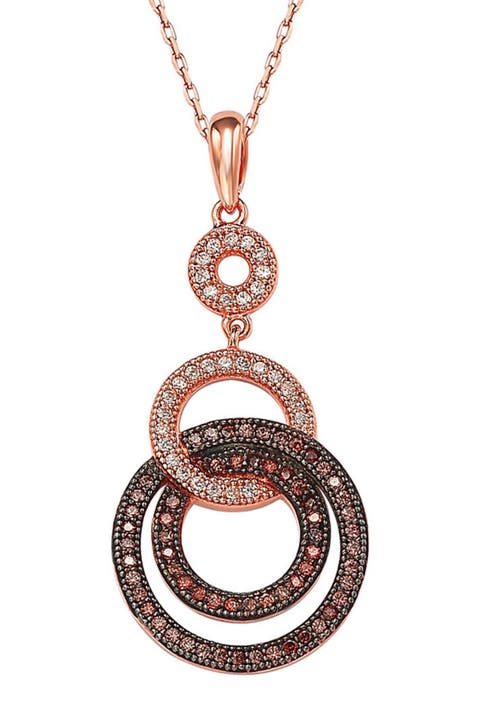 14K Rose Gold Plated Two-Tone Chocolate & White CZ Pendant Necklace