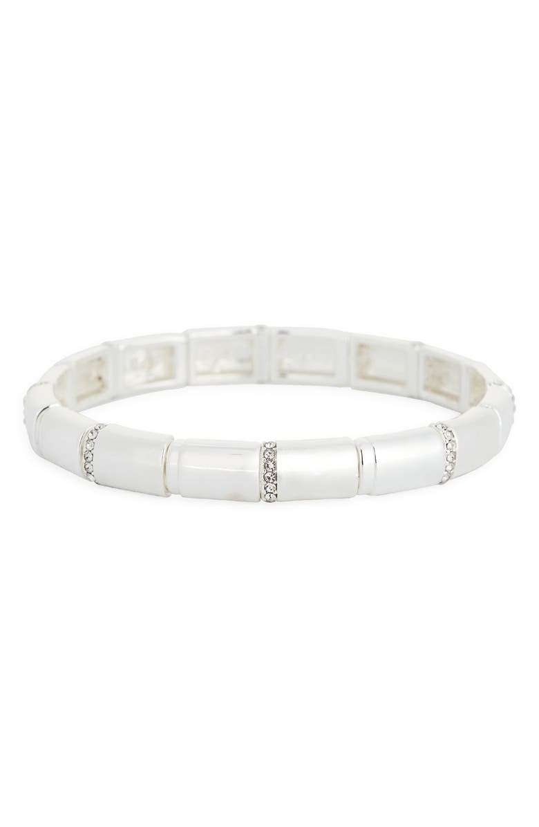 NORDSTROM RACK Cubic Zirconia Tube Stretch Bracelet, Main, color, Clear- Silver