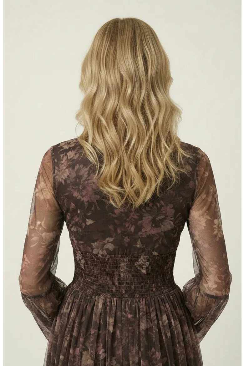 Floral Long Sleeve Mini Dress with Smocked Waist and Flared Skirt, Alternate, color, Brown Floral