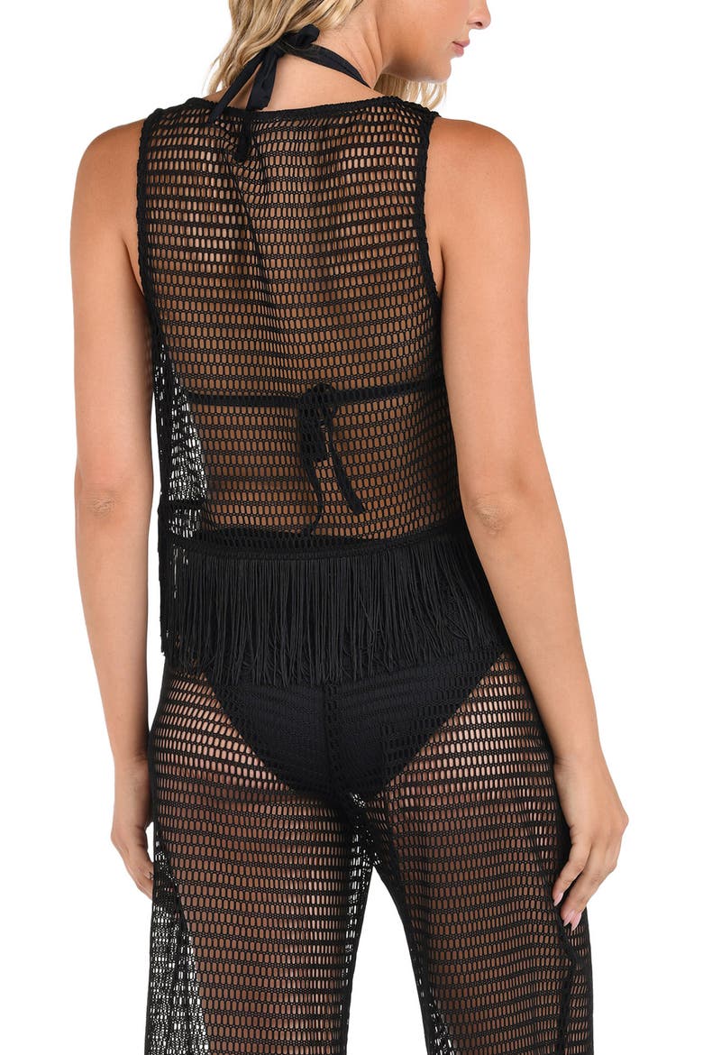 Fringe Trim Crochet Tank, Alternate, color, BLACK