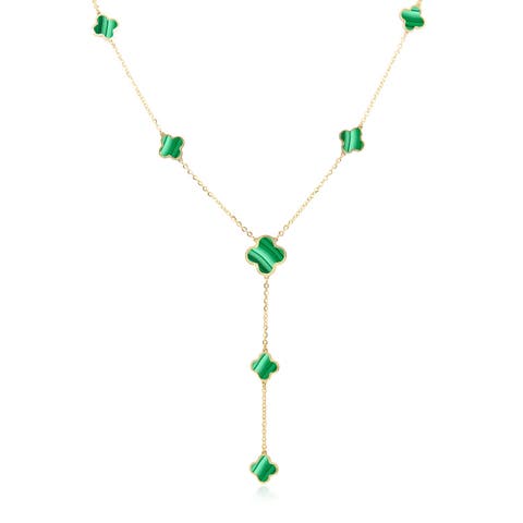 Malachite Clover Station Lariat Necklace