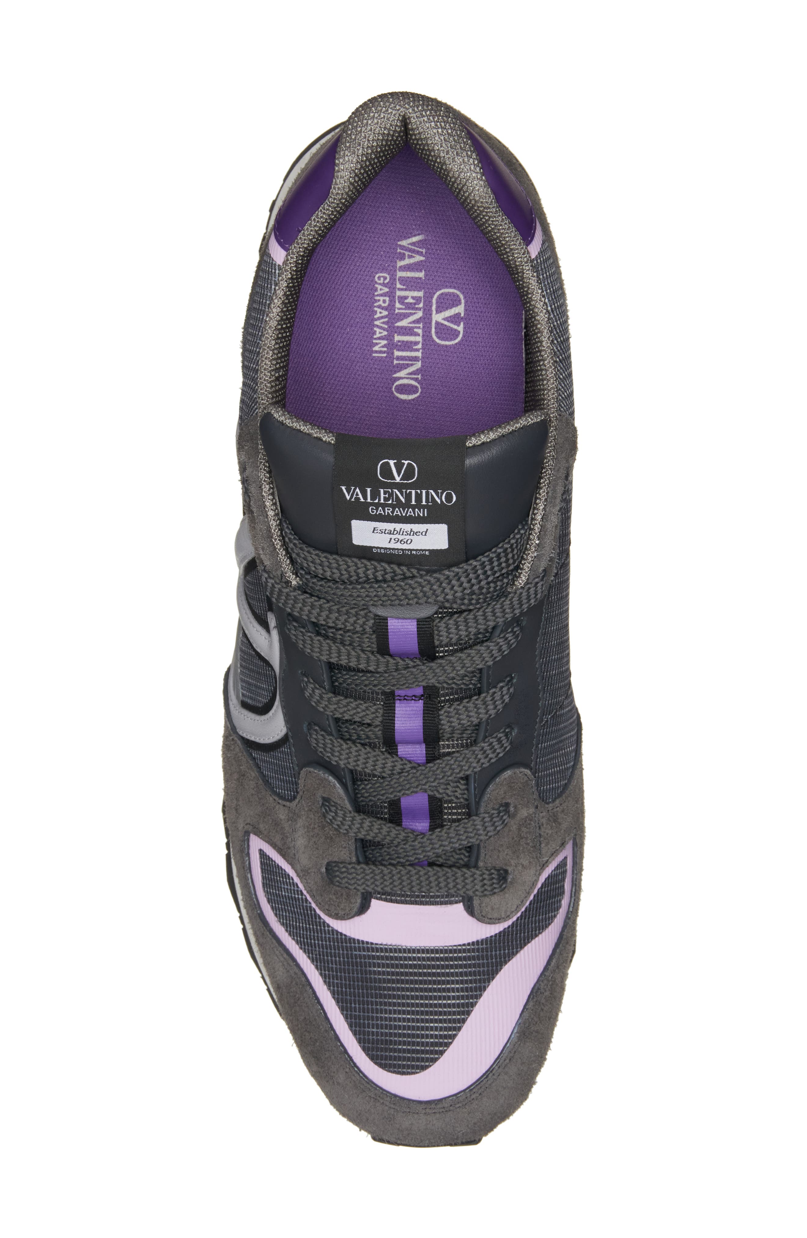 Valentino Garavani VLOGO Mixed Media Sneaker, Alternate, color, Grigio/ Graphite/ Violet