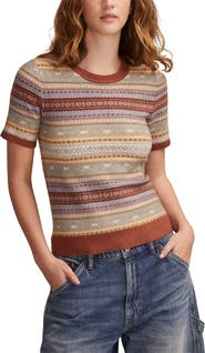 Lucky Brand Fair Isle Short Sleeve Sweater