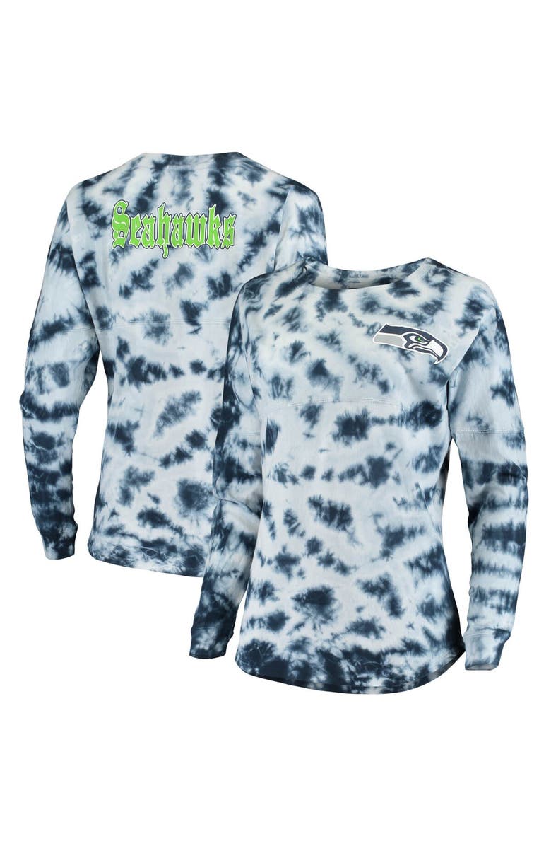 New Era Women's New Era College Navy Seattle Seahawks Tie-Dye Long Sleeve T-Shirt, Main, color,