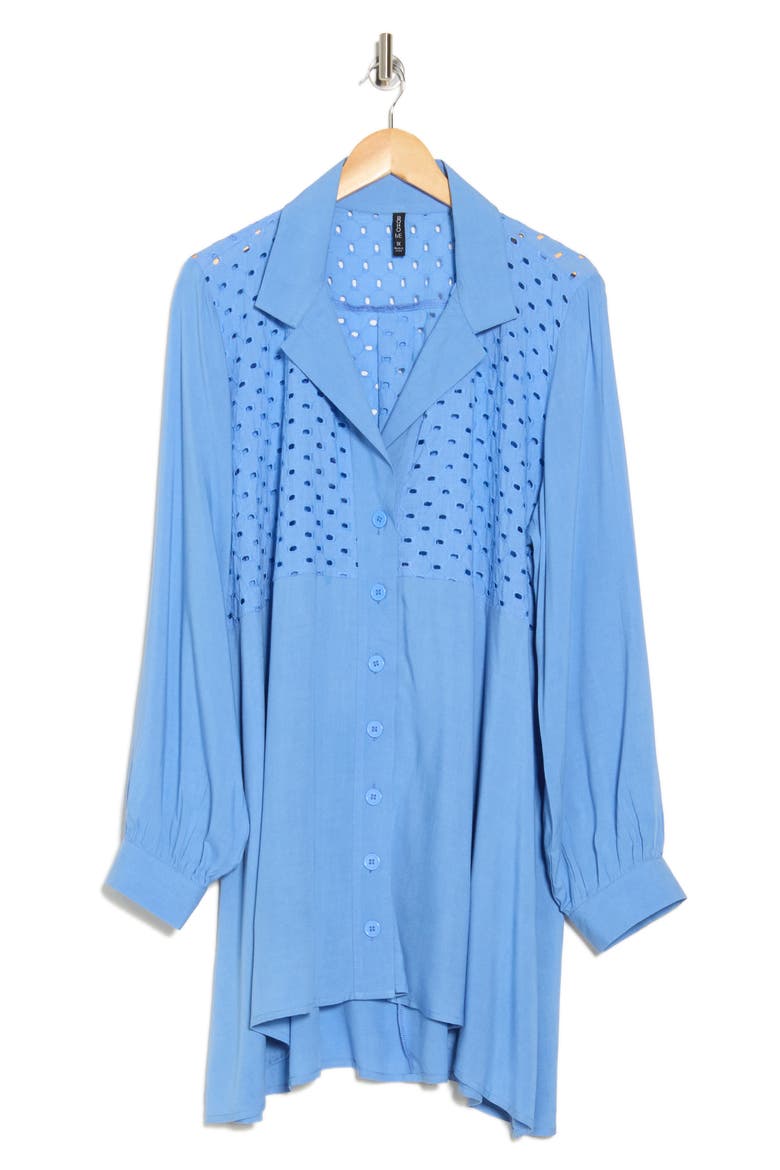 Eyelet Button-Up Shirt, Alternate, color, BLUE