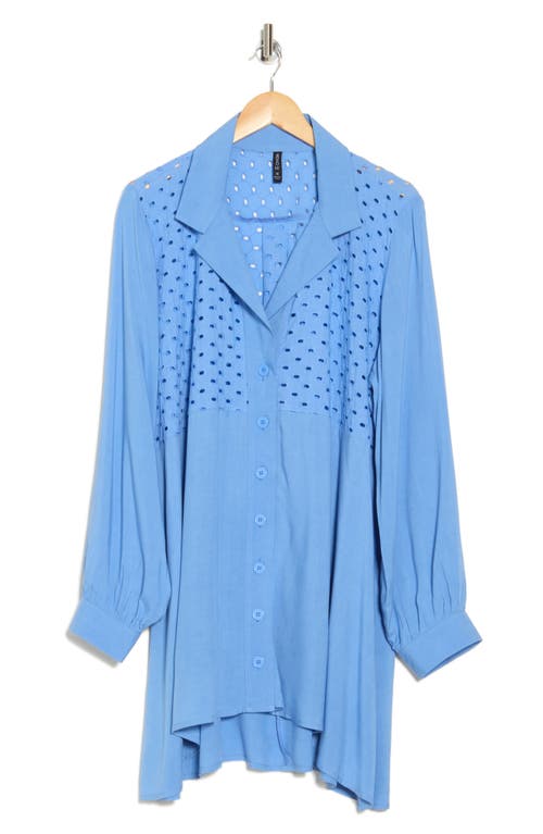Boho Me Eyelet Button-up Shirt In Blue