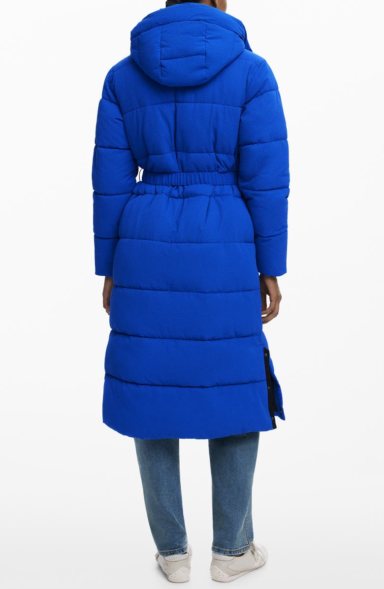 Desigual Quilted Puffer Longline Coat with Removable Hood, Alternate, color, Klein Blue
