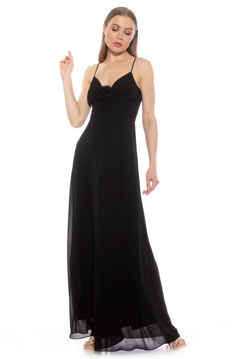 Layla Rosette Maxi Dress, Alternate, color, BLACK