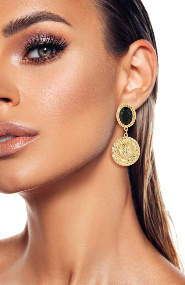 SPHERA MILANO Coin Drop Earrings, Alternate, color, Gold/ Black