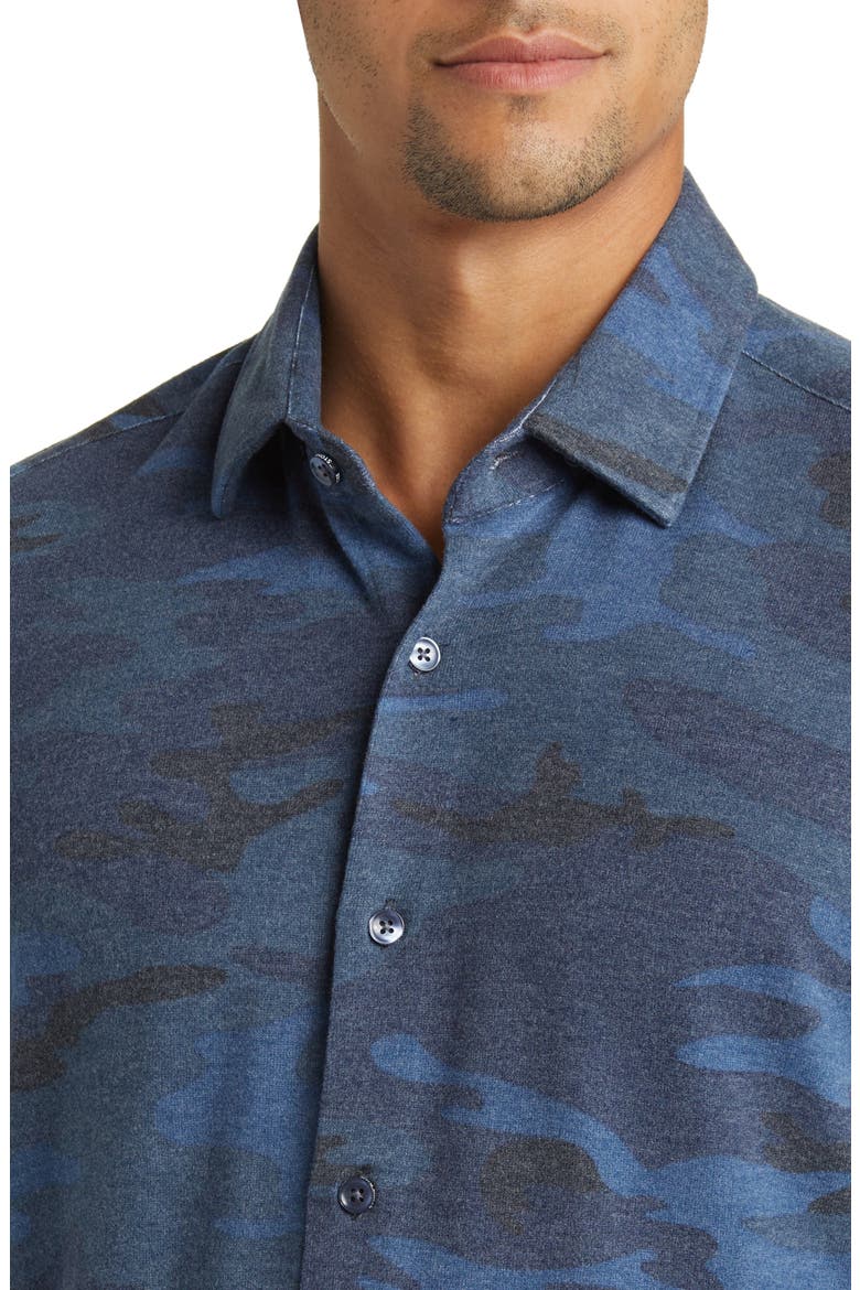 Camo Tech Fleece Button-Up Shirt, Alternate, color, NAVY